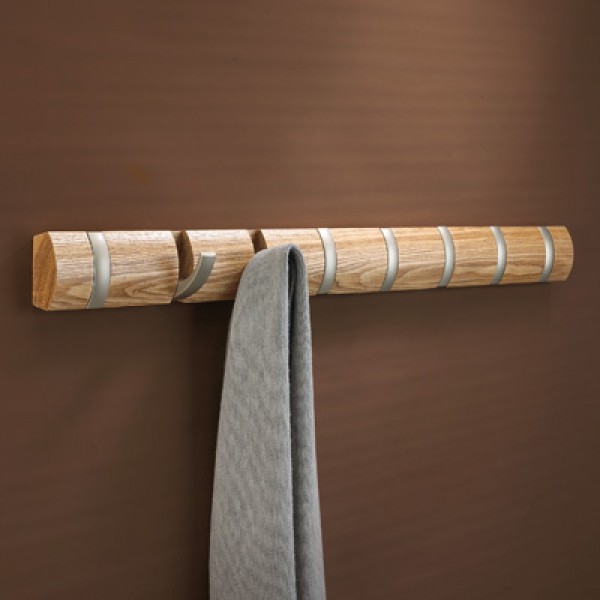 Wall Mounted 5 flip Hooks Wood Coat Rack in Espresso, Natural and White Finish